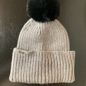 Steve Madden Ribbed Pom Pom Beanie - Gray Knit Beanie Black Pom -Womens One Size